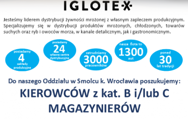 Firma IGLOTEX poszukuje kierowców z kat. B i/lub C oraz magazynierów